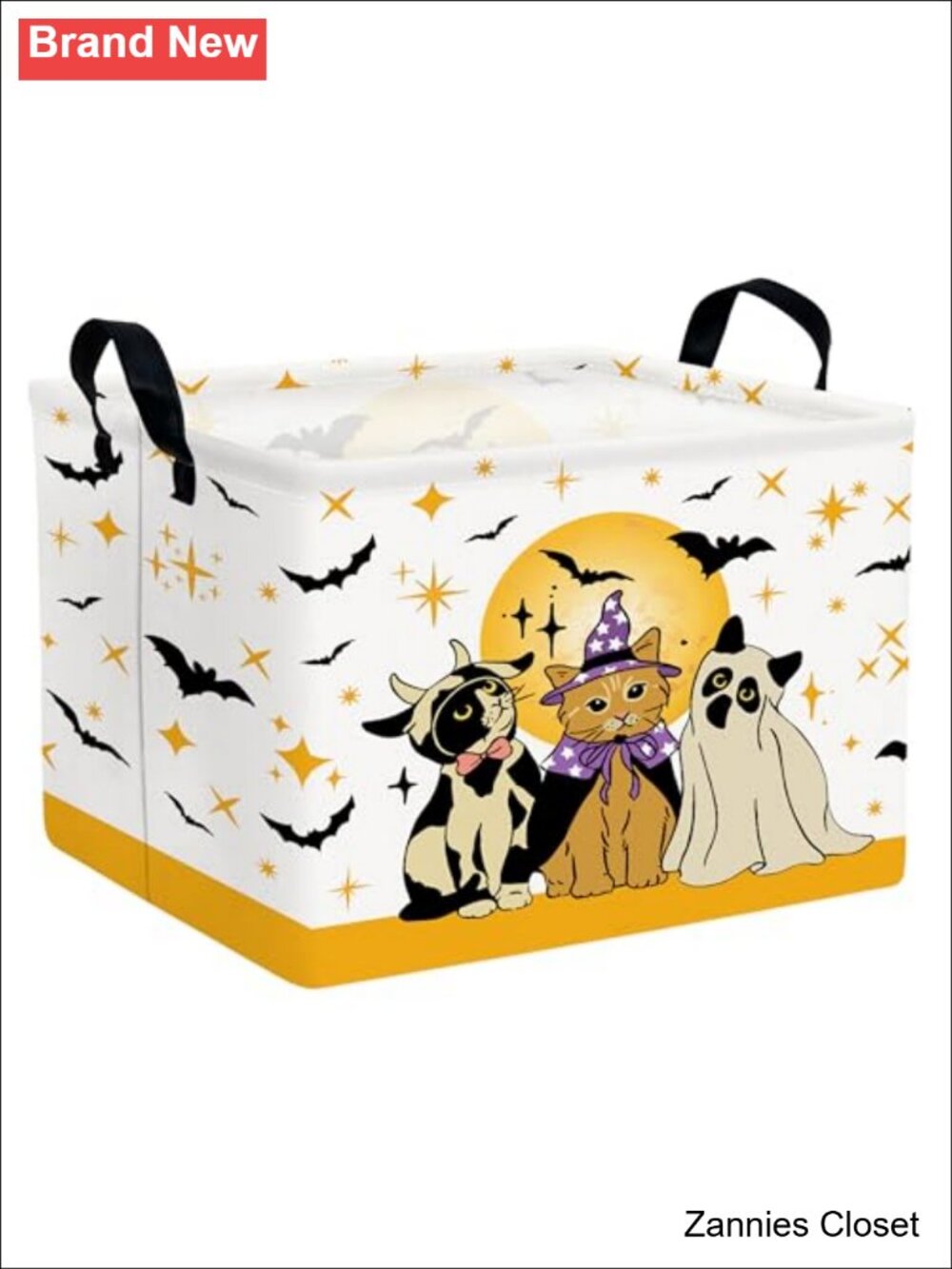 👻 Halloween Boo Basket Candy Gift Storage Bin Cat Bat Foldable Canvas